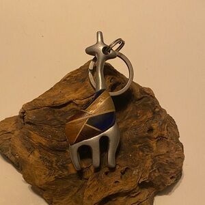 Artistic Silver and Wood Giraffe Keychain